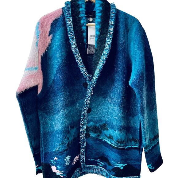 ALANUI: Men's Brushed Wool Blend Aurora Borealis Cardigan -M - Picture 1 of 10